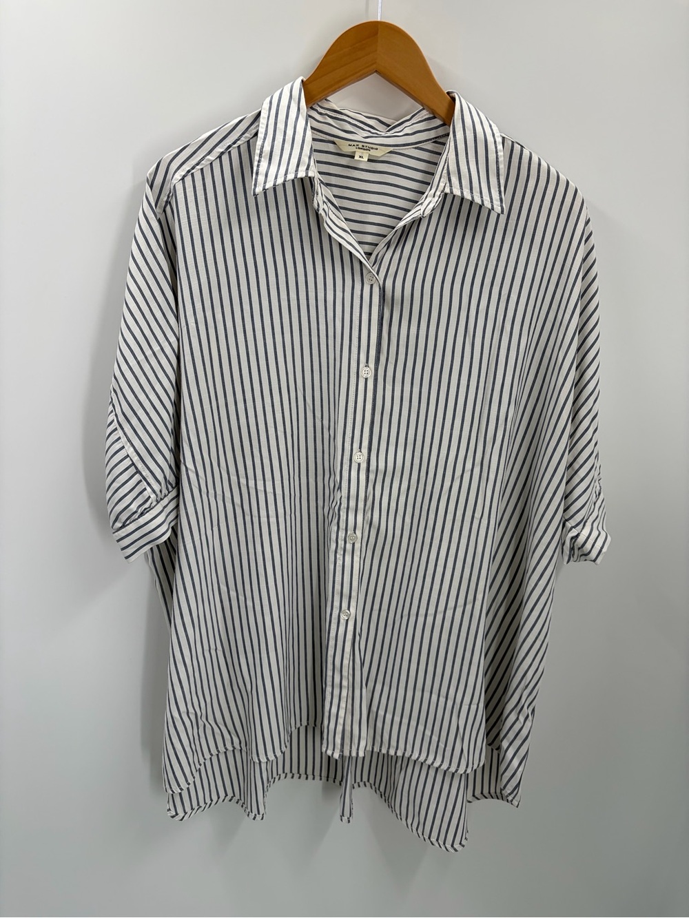 Max Studio Striped Button Down Shirt XL Oversized Dolman Sleeve